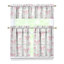 Pink Bow Kitchen Curtain Valance Set 36 inch