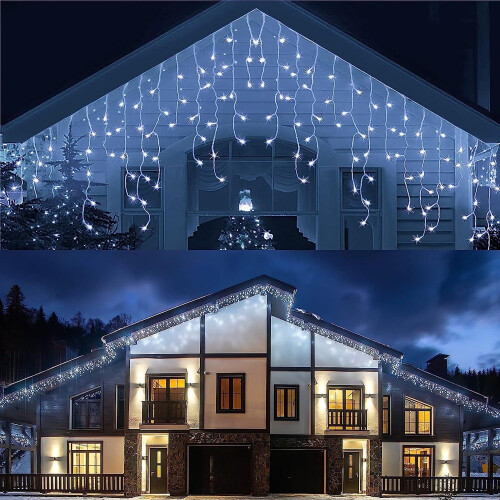 Icicle Christmas Lights White 400 LED 33 Ft 8 Modes