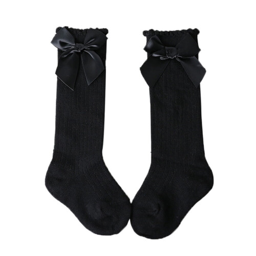 Baby Socks Soft Cotton Lace Bow Black One Size