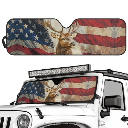 Deer American Flag Windshield Sun Shade for Jeep Wrangler 1