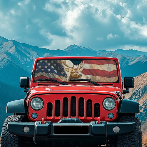 Deer American Flag Windshield Sun Shade for Jeep Wrangler 2