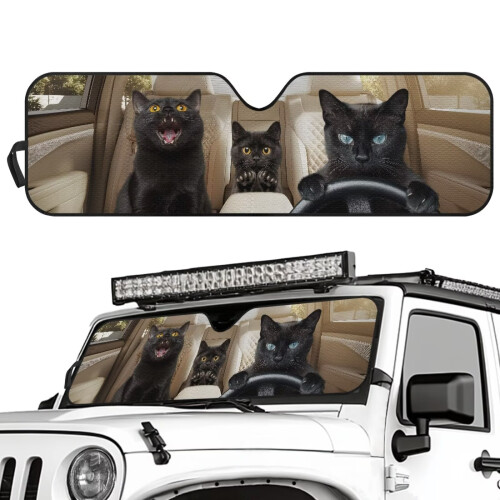 Foldable Black Cat Windshield Sun Shade for Jeep Wrangler 1