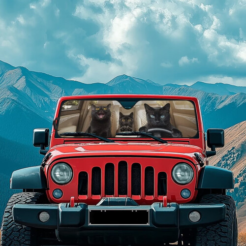Foldable Black Cat Windshield Sun Shade for Jeep Wrangler 2