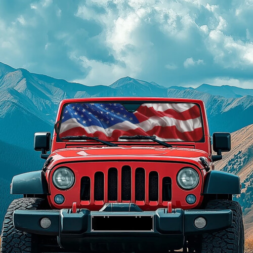 3D American Flag Windshield Sunshade for Jeep Wrangler 2
