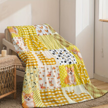 Coperta in flanella lavorata a maglia con motivo a cane Corgi, 150x200 cm