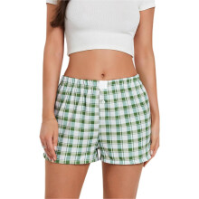 Women's Lounge Shorts Plaid Print Elastic Waist X-Large