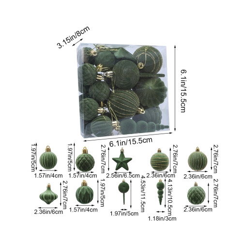 Flocked Christmas Ornaments Green 24 Pack 2