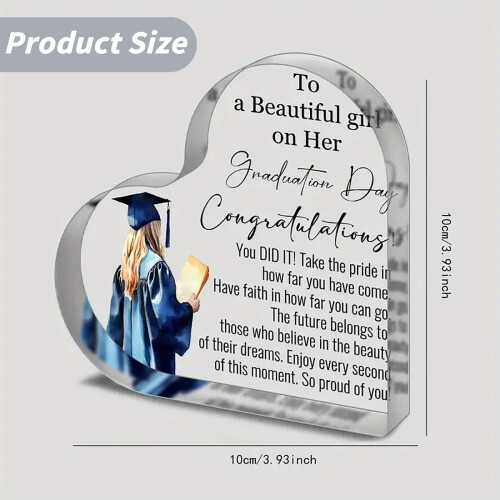 Graduation Desktop Ornament Heart-Shaped Acrylic Blue 1pc 2