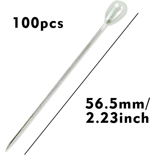 Teardrop Pearl Sewing Pins Silver 100PCS 2 inch 1