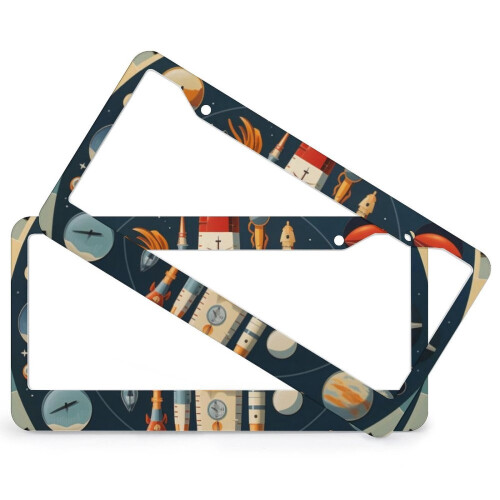 Cartoon Rocket License Plate Frame Set 2 pcs 1