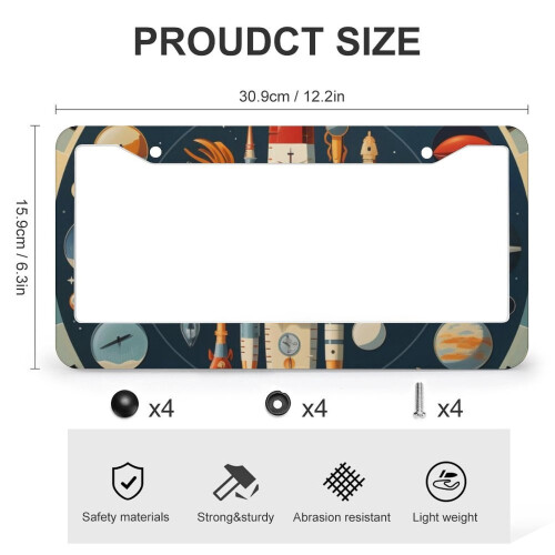 Cartoon Rocket License Plate Frame Set 2 pcs 2