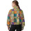 Dames cropped sweatshirt met halve rits en zonnebloem patchwork 2