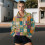 Dames cropped sweatshirt met halve rits en zonnebloem patchwork 3
