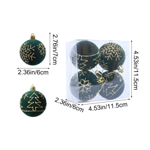 Green Flocked Christmas Balls Tree Decoration Set 12 Pack 2