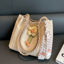 (Khaki [Scarf with Scarf - Sunflower - Magnetic Ded) Women\'s Woven Straw Beach Tote - Large Capacity