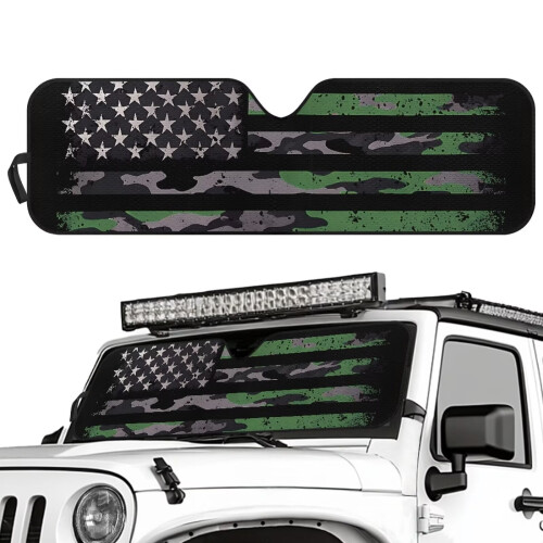 American Flag Green Windshield Sun Shade for Jeep Wrangler 1