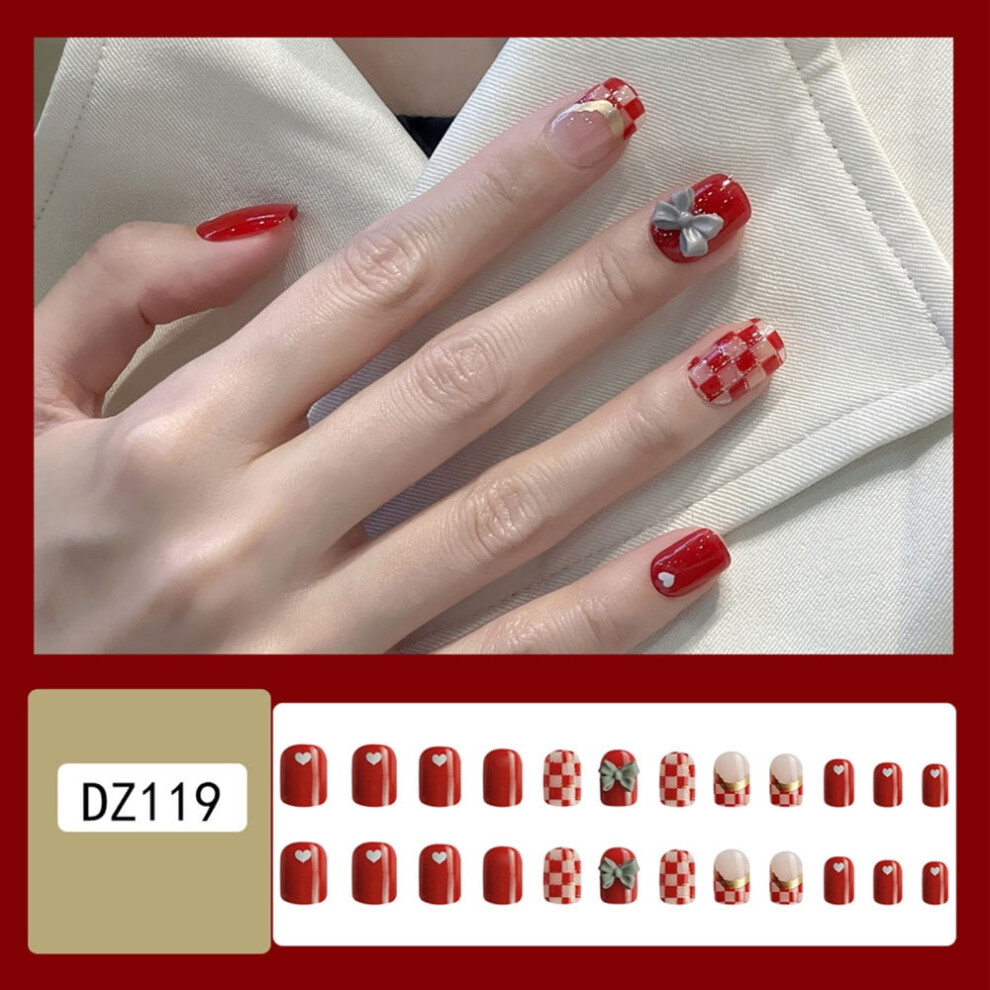 Girls' Red Short Fake Nails Chip-Proof Smudge-Proof 24pcs