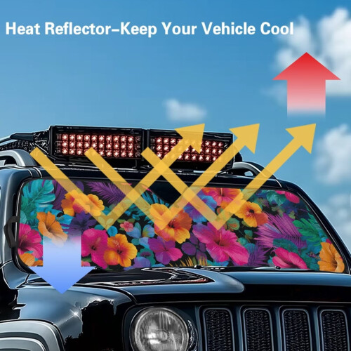 Foldable Windshield Sun Shade Hibiscus Design for Jeep 2