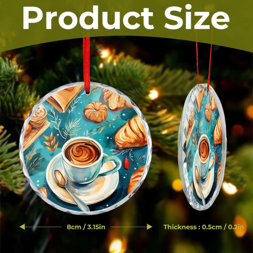 Coffee and Bread Christmas Ornament Glass Round 1 Pack 1