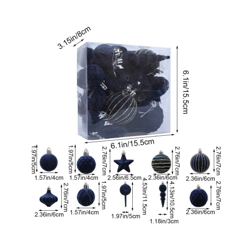 Flocked Blue Christmas Ornaments 24 Pack 2