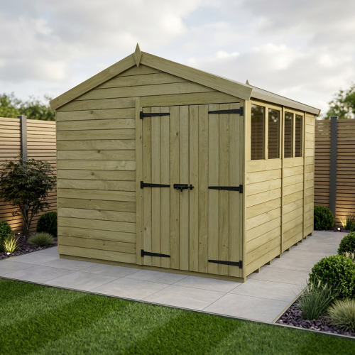 8 x 15 Apex Shed Tanalised (Double Door, With Windows)