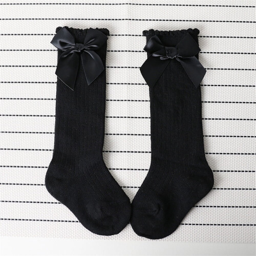 Baby Socks Soft Cotton Lace Bow Black One Size 1