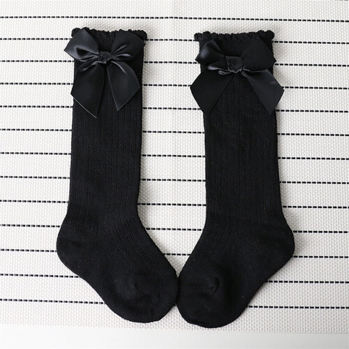 Baby Socks Soft Cotton Lace Bow Black One Size 2