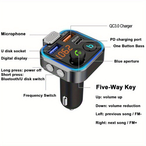 Bluetooth FM Transmitter Car Adapter with 38W USB Charger 1