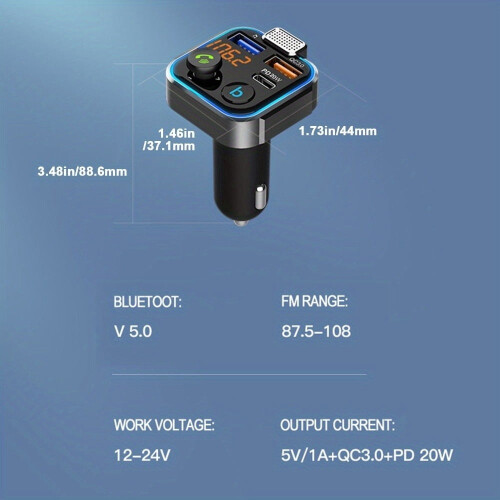 Bluetooth FM Transmitter Car Adapter with 38W USB Charger 2