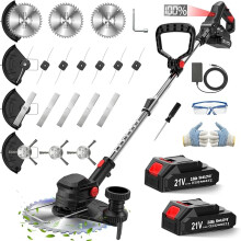 Cordless Strimmer with 2x2.0Ah Batteries, 750W Grass Trimmer and Brush Cutter with Wheels, 24000RPM Electric Weed Trimmer with Metal Blades