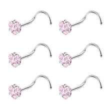 Heart Nose Piercing Stud with CZ 6 Pieces