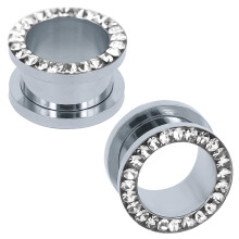 Rhinestone Crystal Ear Plug Tunnels Screw Fit 1 Pair