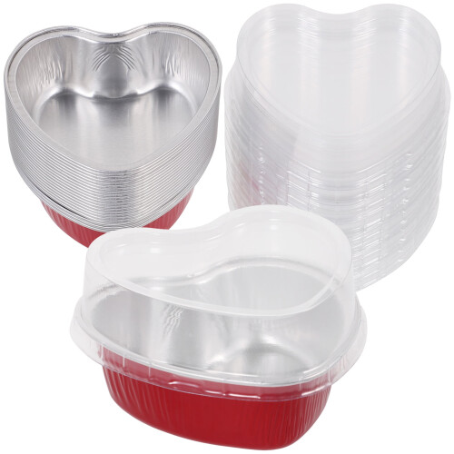 Heart-Shaped Aluminum Foil Cake Boxes Clear Disposable 20