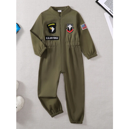 Macacão infantil de manga comprida verde militar