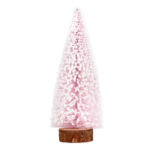Mini Pink Snow Christmas Tree with Wooden Base 12 inches