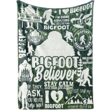 Bigfoot Flannel Blanket for Sasquatch Lovers Green Forest