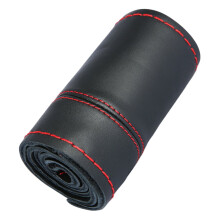 Hand-sewn leather steering wheel cover black 38cm
