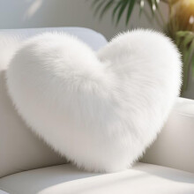 White Heart Pillow Faux Fox Fur 18x18 Inch