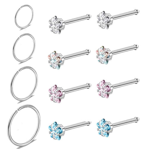 Star Nose Hoop Rings 20G 12 Pieces