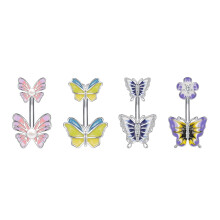 Zircon Belly Ring Stainless Steel Butterfly 14G