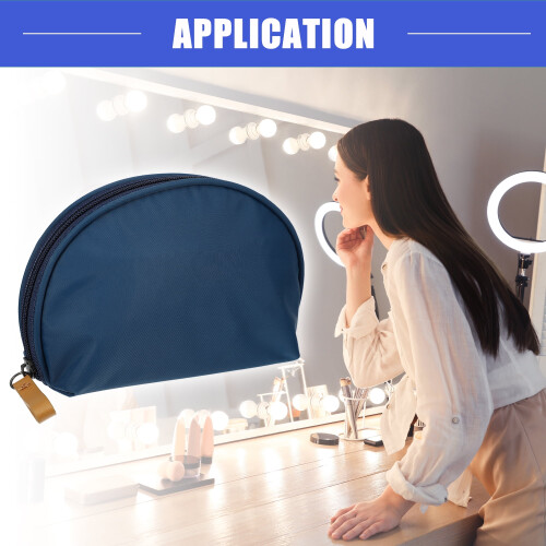 Half Moon Makeup Bag Navy Blue Beige Small 1