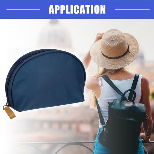 Half Moon Makeup Bag Navy Blue Beige Small 2