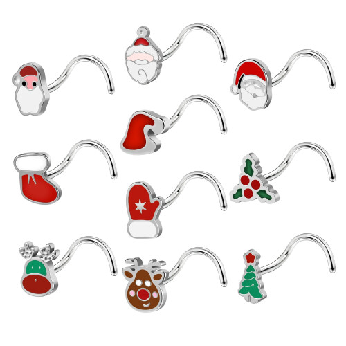 Stainless Steel Nose Studs L-Shaped 10 Pcs