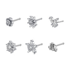 Zirconia Nose Studs Bone Shape Flower Snow Stainless Steel