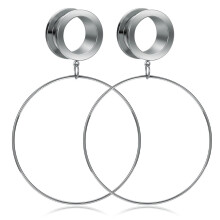 Hoop Dangle Ear Tunnel Plugs Silver Stainless Steel 1 Pair