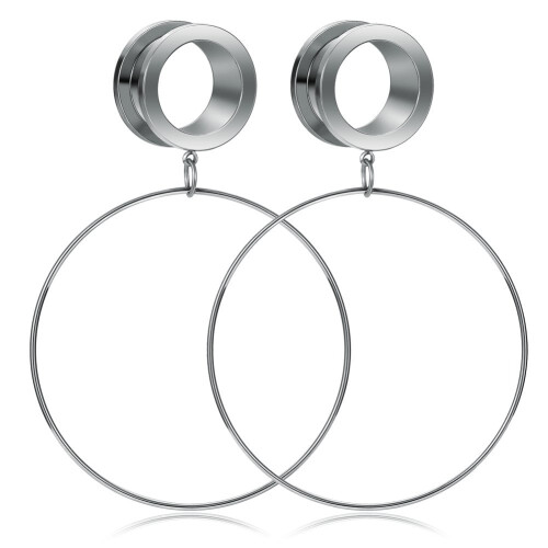 Hoops Dangle Ear Tunnel Plugs Stainless Steel 1 Pair