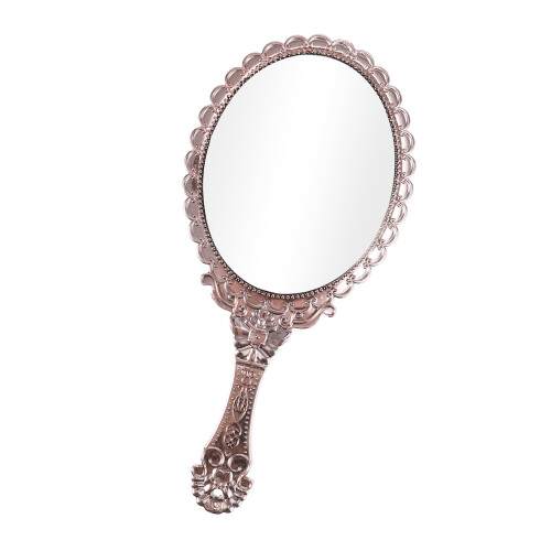 Hand Mirror with Handle Vintage Rose Gold Tone 9.8 x 4.5