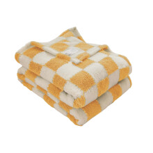 Plaid throw blanket yellow white velvet 28x39 inch