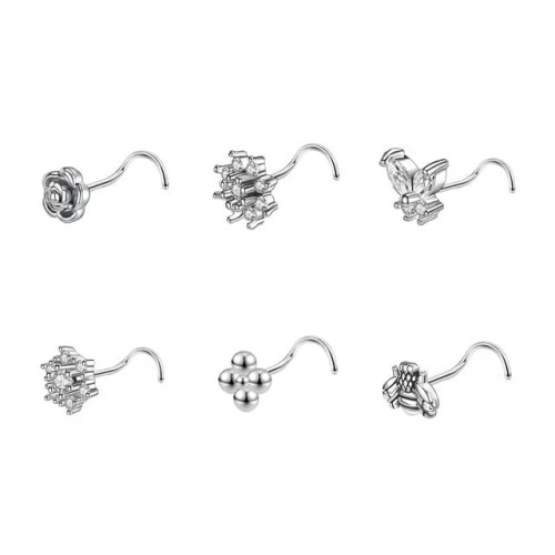 Zirconia Nose Studs Stainless Steel 6 Pieces