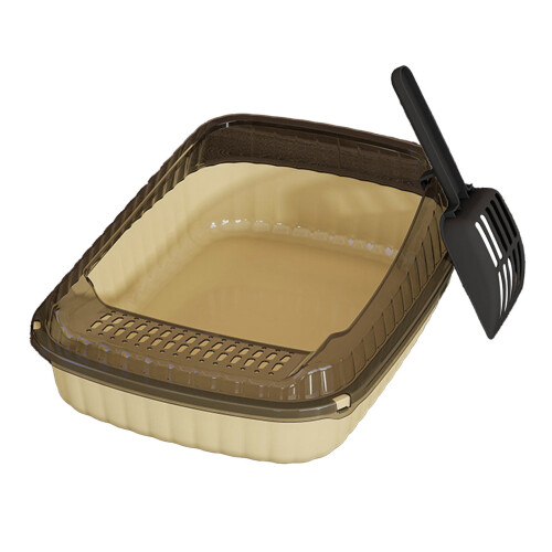 Semi-Enclosed Cat Litter Box with High Sides Removable Pan 1